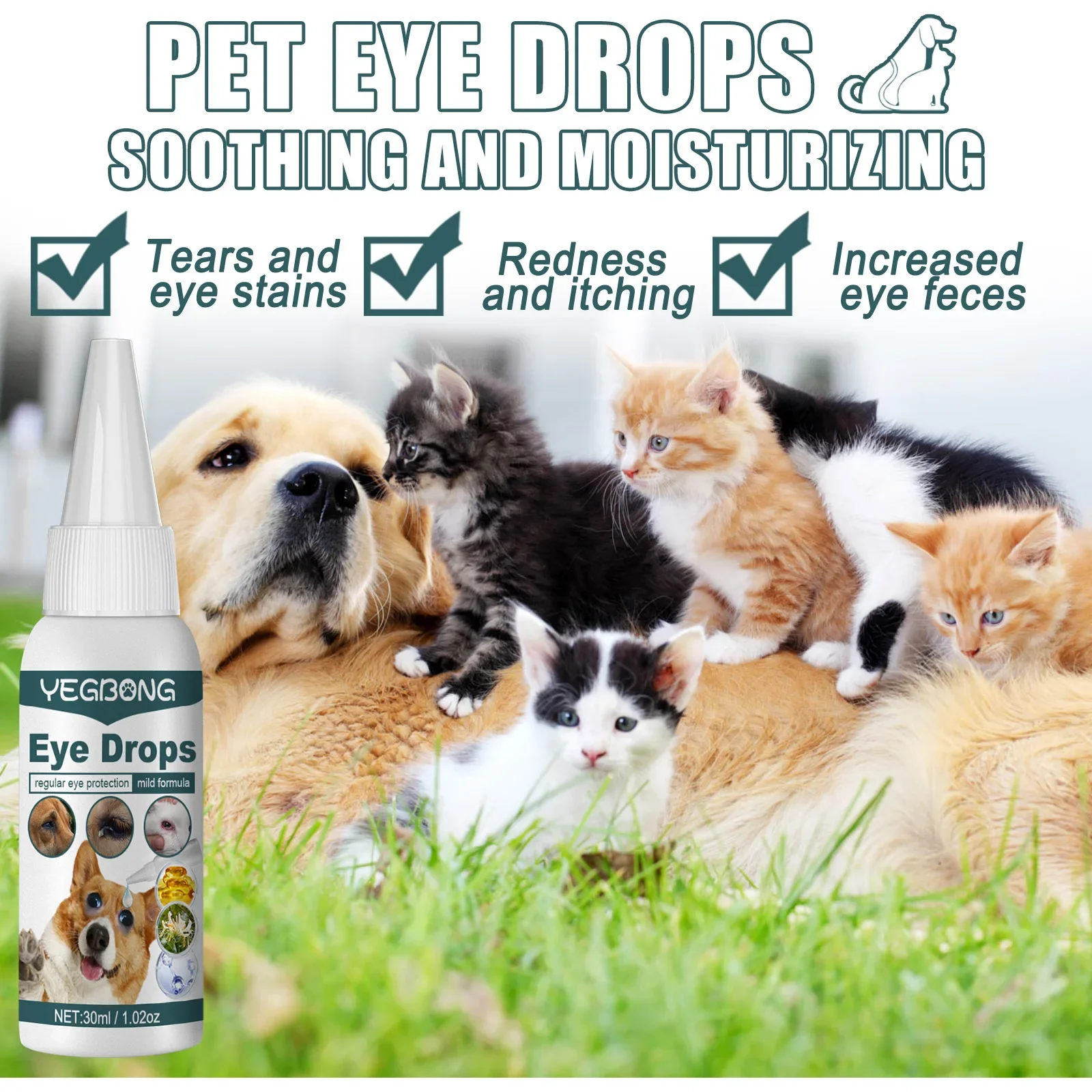 Pet Eye Drops Dog Cat Care Tear Stains Remover Relieve Itching Anti Inflammation Antibacterial Mild Cleansing Pet Eye Drop Water