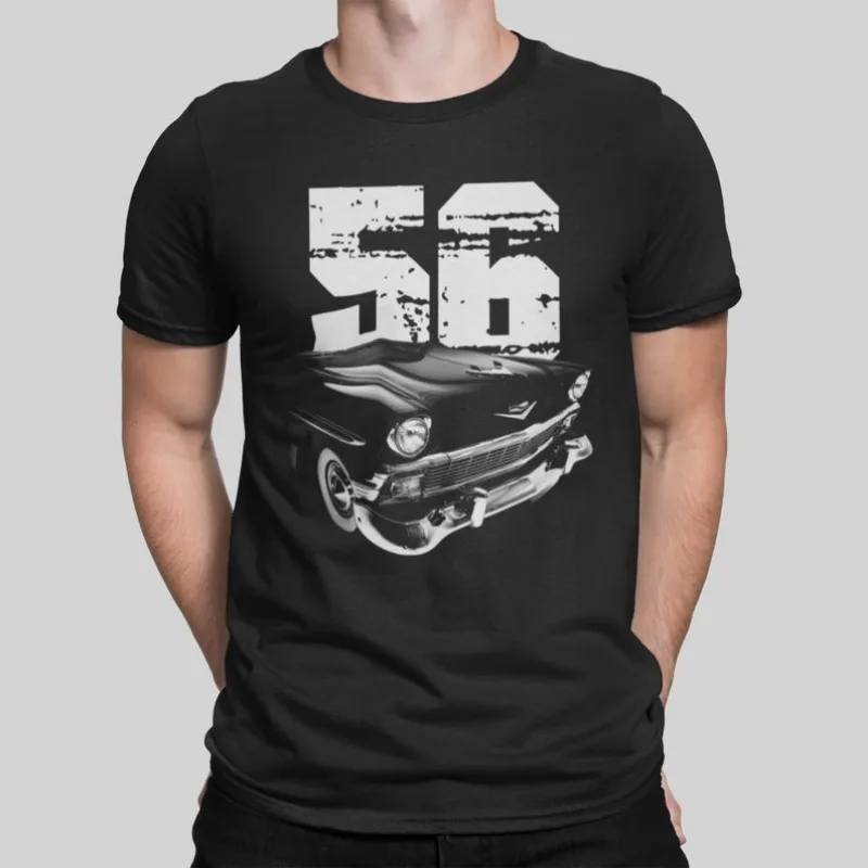 1956 Chevy Bel Air Front Side View With White Year T Shirt 2024 Men T Shirt Casual  Car fans Logo Enthusiast T-shirt Graphic Sum