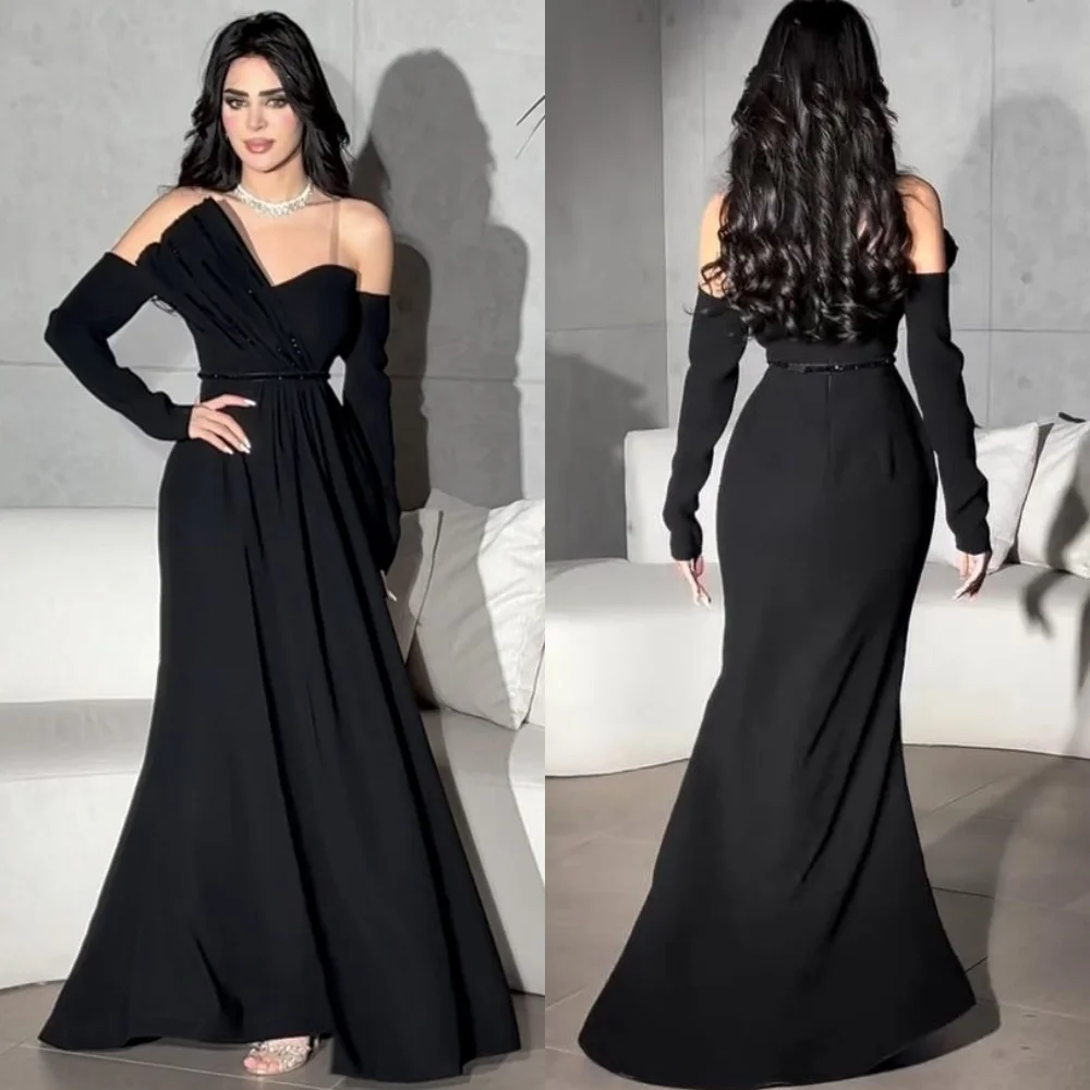 

Customized Sexy Fashion Jersey Draped Beading Sequined Sash A-line Strapless Long Dresses Bespoke Occasion Dresses High Quality