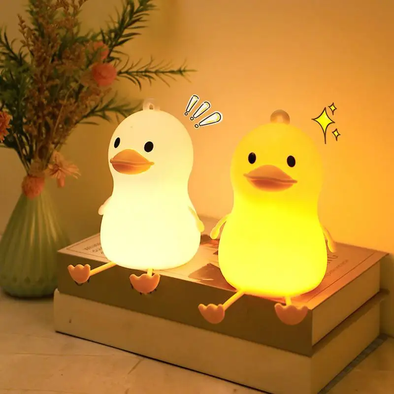 Lampe de nuit LED en silicone de dessin animé de canard mignon, aste par USB, capteur tactile, minuterie, lampe de chevet de chambre à coucher, cadeau pour enfant