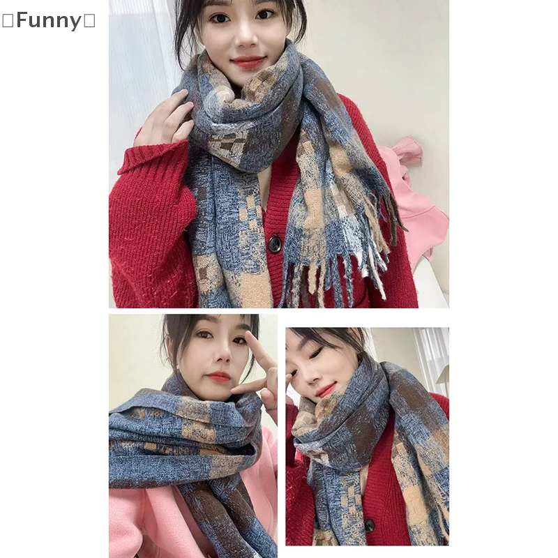 [مضحك] الشتاء سميكة الدافئة تنوعا وشاح المرأة شال ويلتف طويل شرابة Echarpe الدافئة تنوعا وشاح شال النساء
