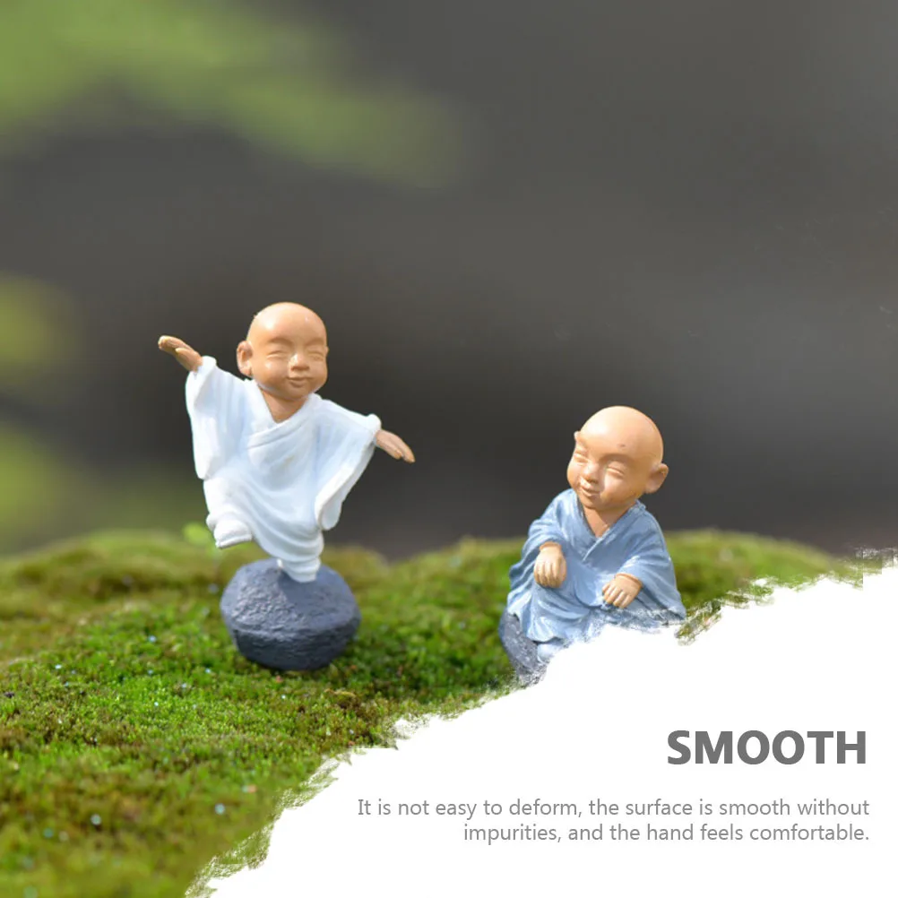 

8pcs Moss Succulent Mini Ornament Resin Monk Statue For Home Desktop Decor Lovely Decoration Craft