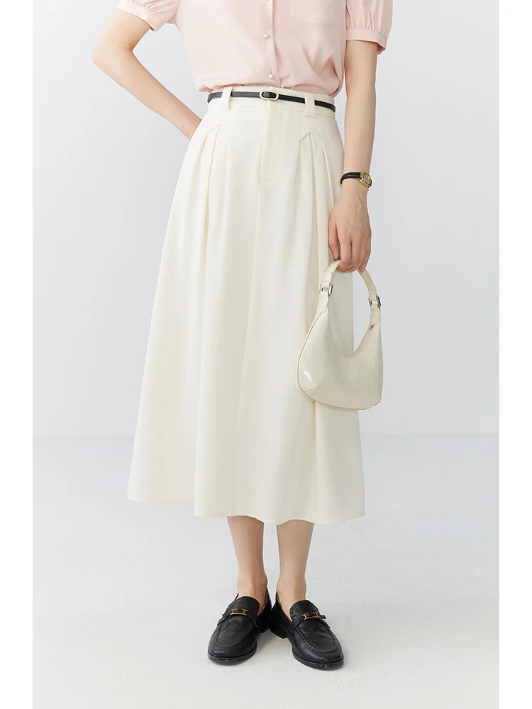 ZIQIAO White Grey Versatile Casual Women Long Skirt 2024 Summer New Temperament Classic Mid-Length Skirt For Female 24ZQ92082