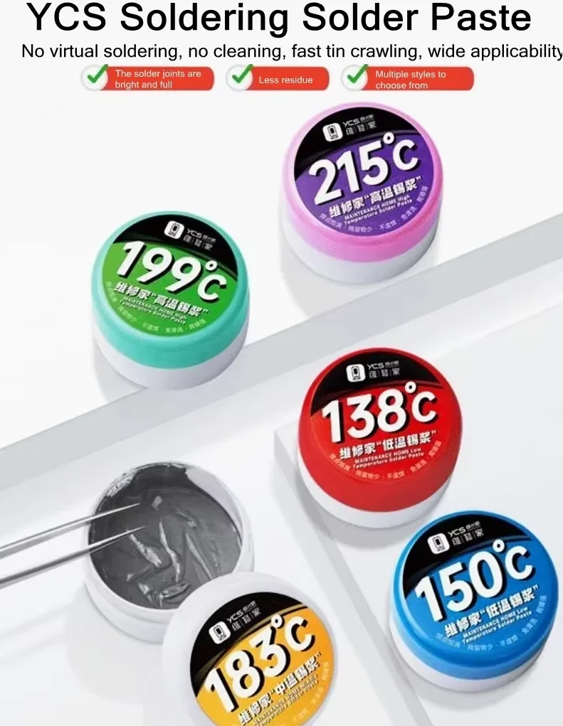 Оригинальная паяльная паста YCS 138. ℃   150 ℃   183 ℃   199 ℃   215 ℃   Оловянная паста для печатной платы мобильного телефона BGA CPU, оловянный флюс для посадки, инструменты для ремонта сварки