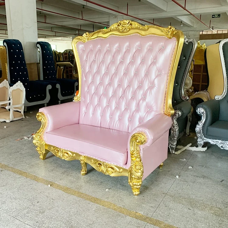 Hot Sale Salon Furniture Luxury Royal Sofa Wedding Baby Pink + Gold Throne Sofa Hotel