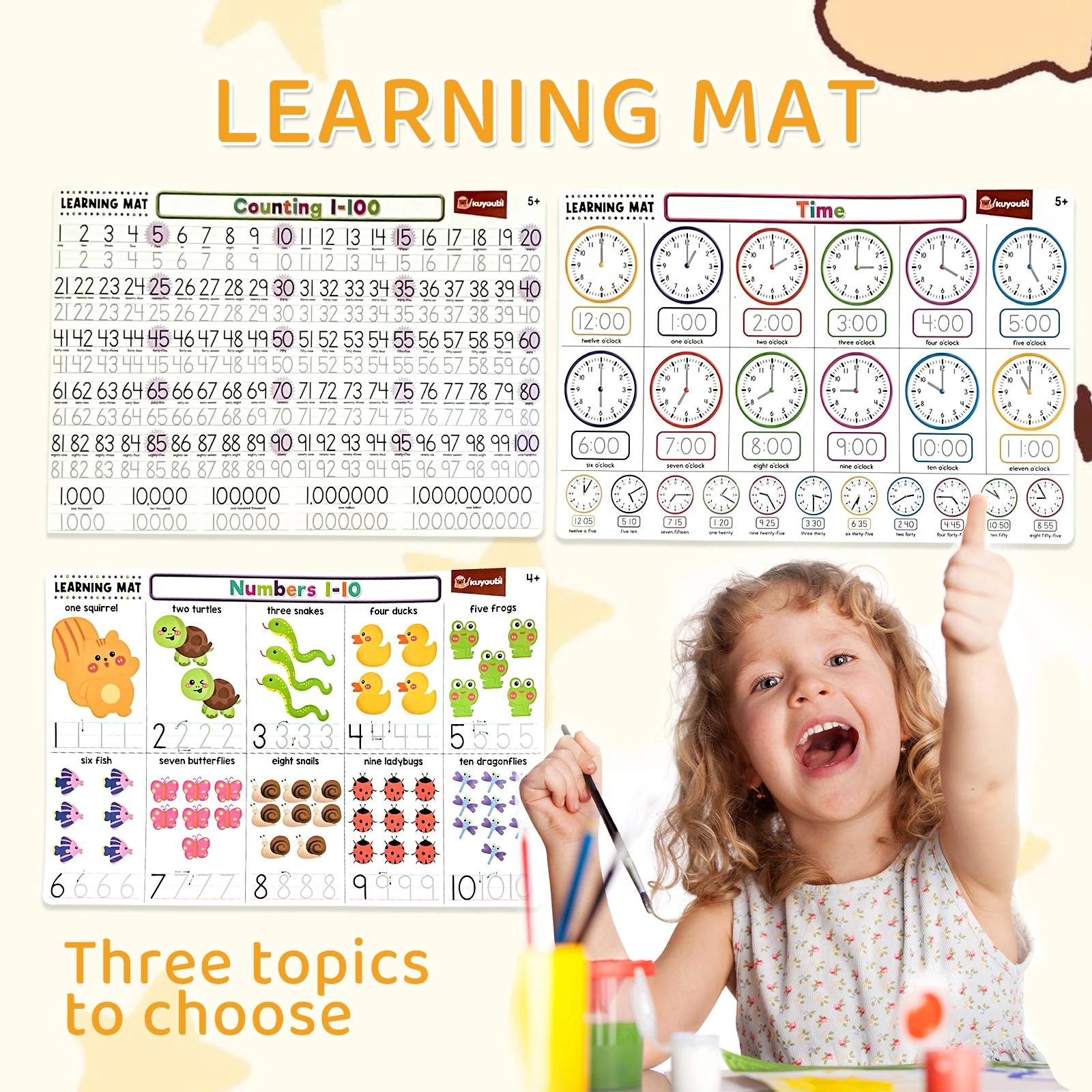 Kids Learning Tools, Ages 5-8, Letters & Numbers Clock, Beautiful Illus., Double-Sided, PP Material, Educational Gift