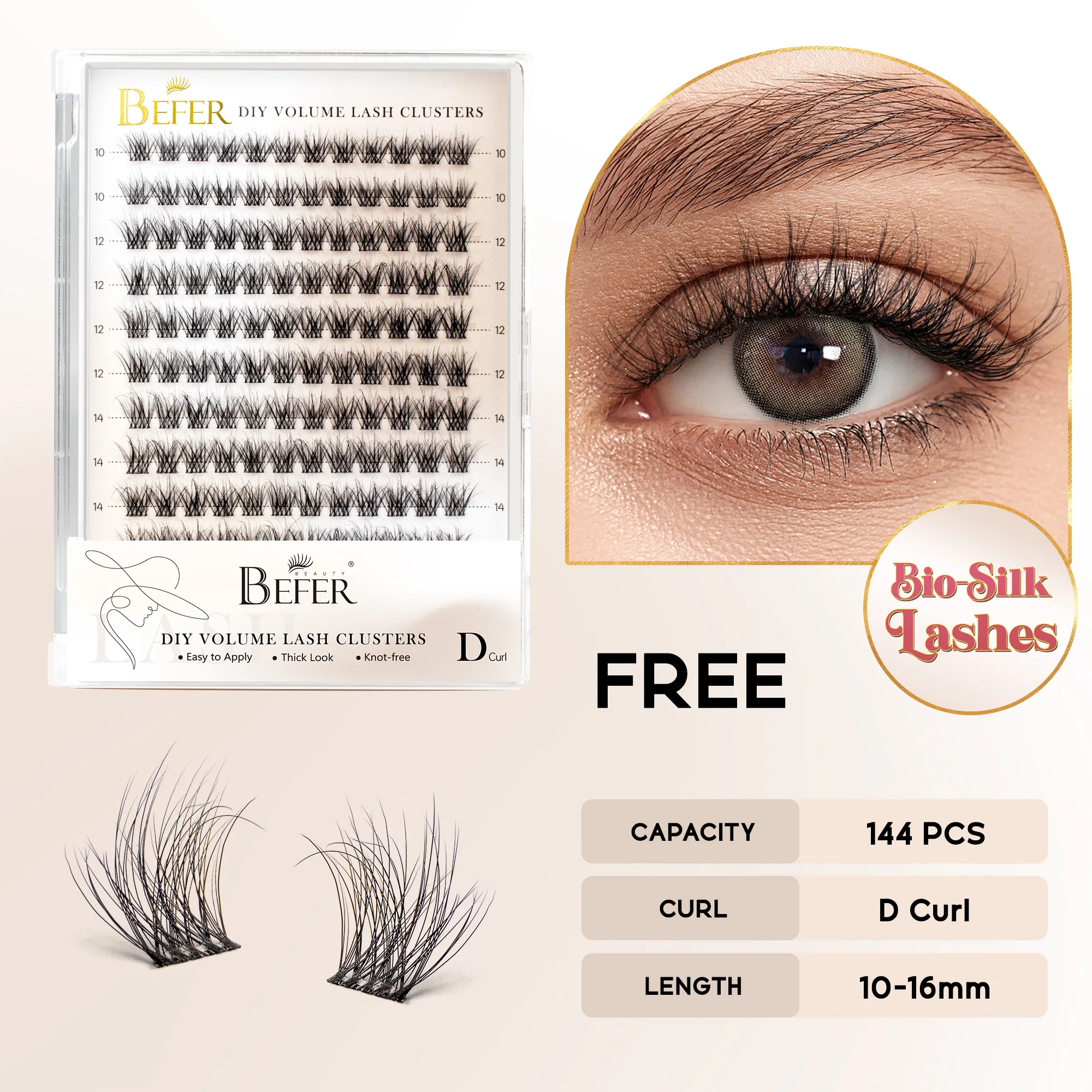Befer 144 Stück Wimperncluster, 3D-natürliche, flauschige Cluster-Wimpern, DIY-Wimpernverlängerung, 10–16 mm, hochwertiges, weiches, superdünnes Band-Make-up