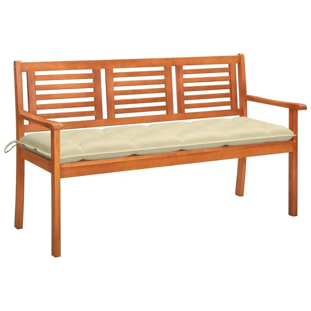 59.1'' Eucalyptus Wood 3-Seater Outdoor Bench with Cushions - Stylish Patio Furniture