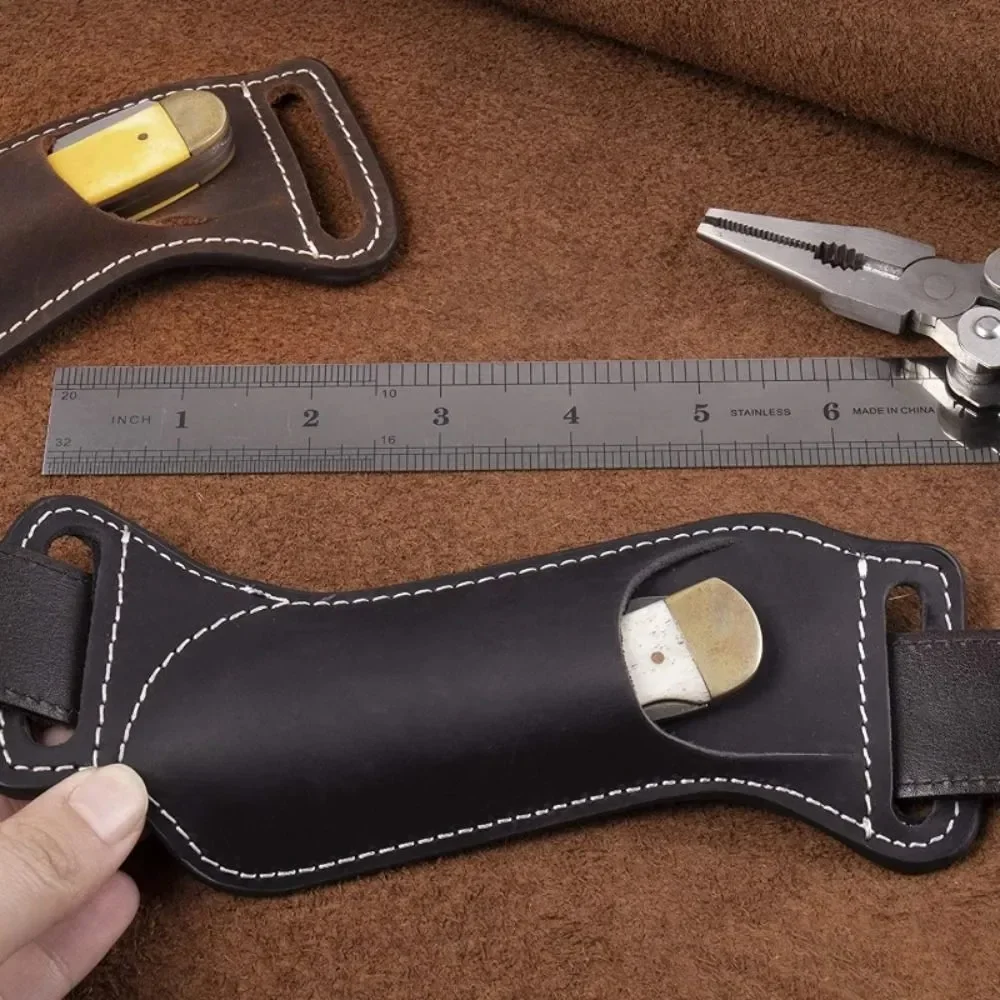 EDC Leather Pocket Organizer for Folding Knife Mini Knife Pouch Multitool EDC Carrier Pocket Slip with Belt Loop Brown view 2