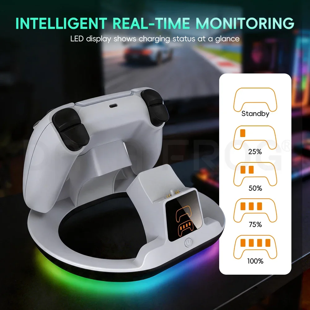DATA FROG for PS5 Controller Charging Station, Accessory Kit Compatible with PlayStation 5 DualSense, LED Display, RGB Gift view 5
