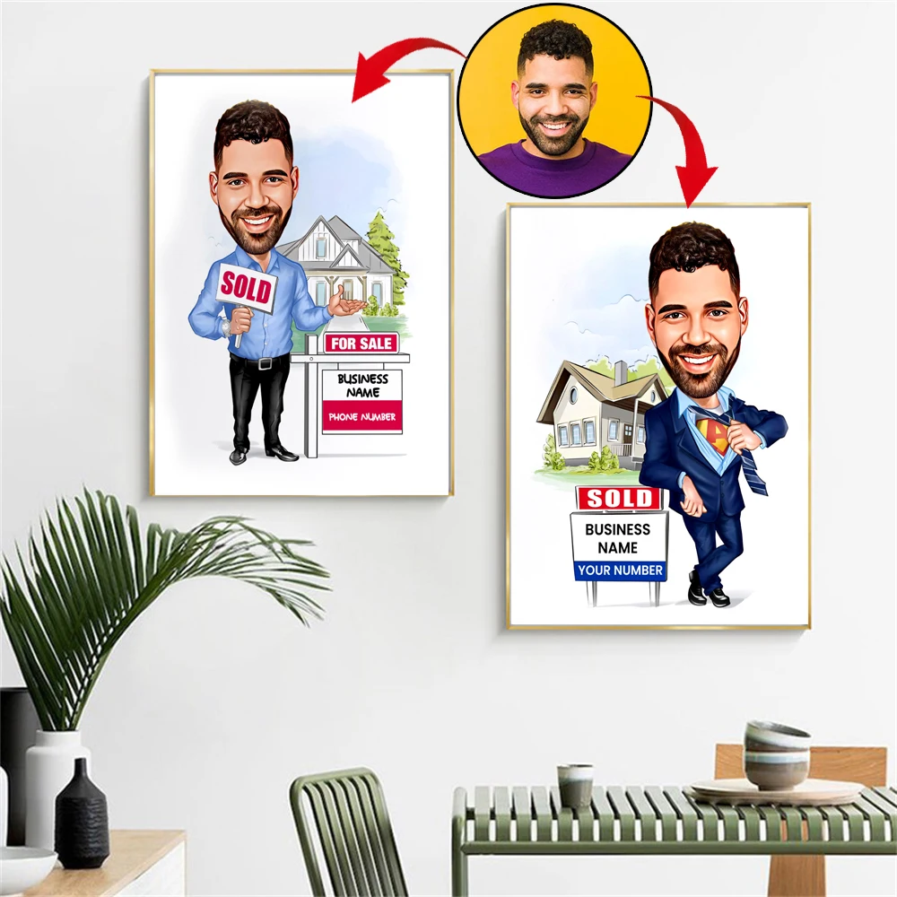 Custom Realtor Cartoon Portrait Poster Personalized Realtor Caricature Print Drawing  Funny Realtor Print Gift for Realtor