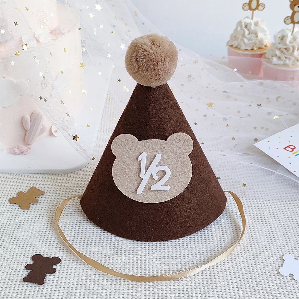 Birthday Hat Kids Brown Coffee Bear Hat 1st 2nd 3rd Year Old Baby Cap The First One 2 3 Year Birthday Party Supplies Photo Props