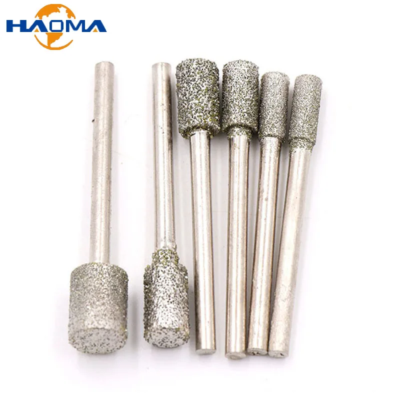 

1/3/5Pcs 60Grit 3mm Shank Cylinder Diamond Grinding Head Cylindrical Points Coated Carving Burrs Lapidary Tool Jade Stone Marble