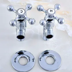 2Pcs Polished Chrome Brass Cross Handles Bathroom Angle Stop Valve 1/2