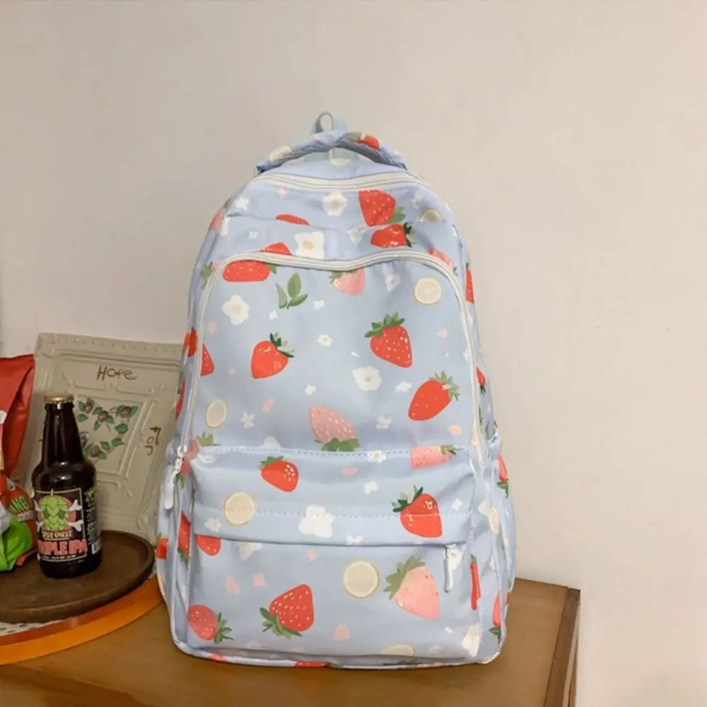 Große Kapazität Erdbeer bedruckten Rucksack Multi Pocket koreanischen Stil Studenten Rucksack Harajuku verstellbaren Riemen Schult asche