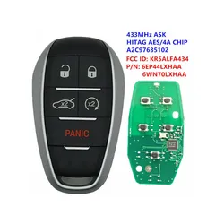Remote Key Fob KR5ALFA434 Continental: A2C97635102 433MHz ASK 4A Chip for Alfa Romeo Giulia Stelvio 2017 2018 2019 2020