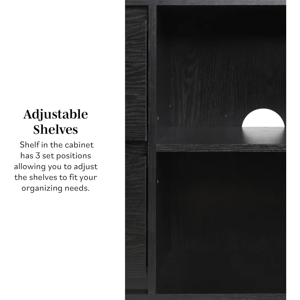 Aparador moderno chanfrado de 2 portas, 2 gavetas, 63 polegadas, preto