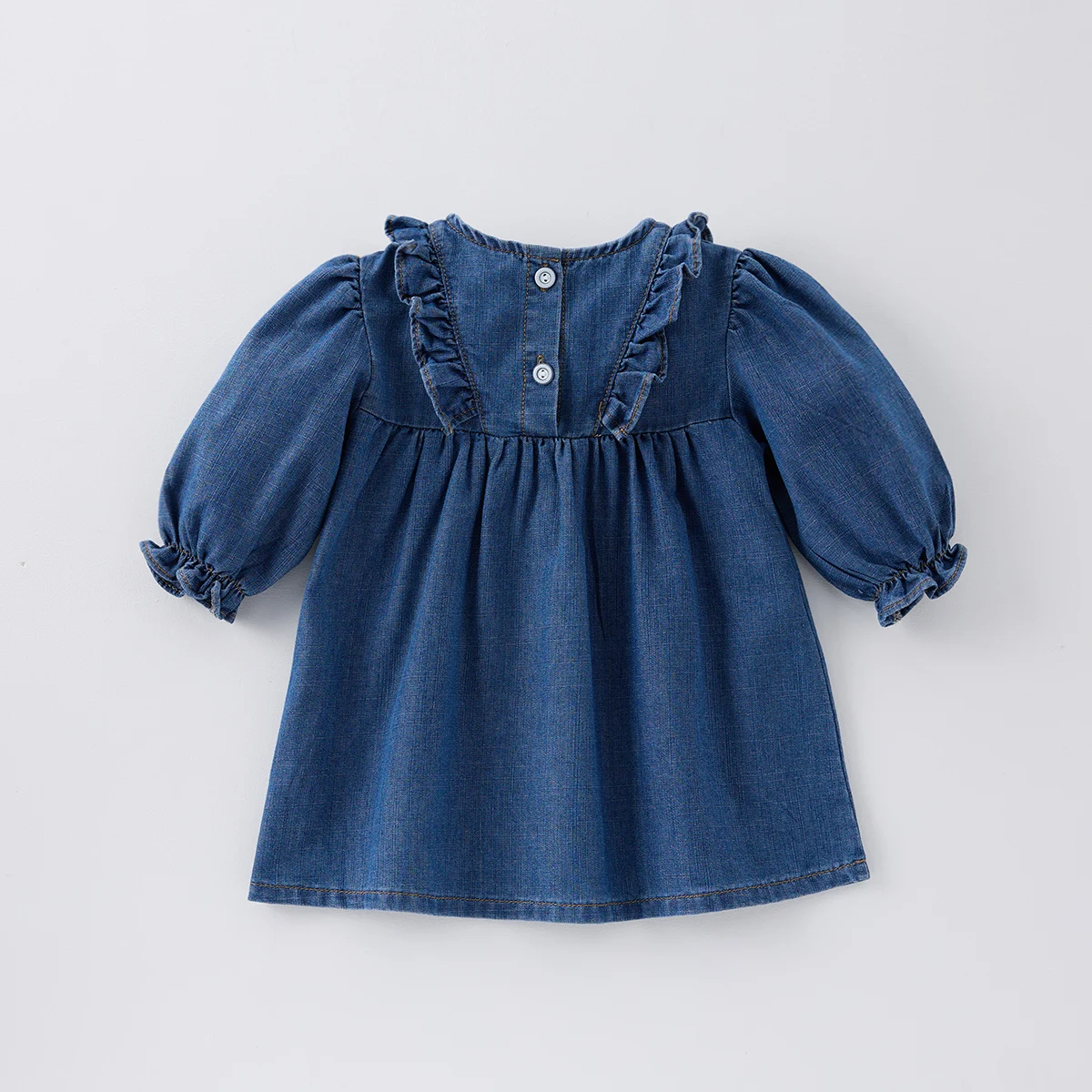 Spring Long-Sleeved Casual Denim Baby Girl Dress Lace Collar Denim Girl Skirt
