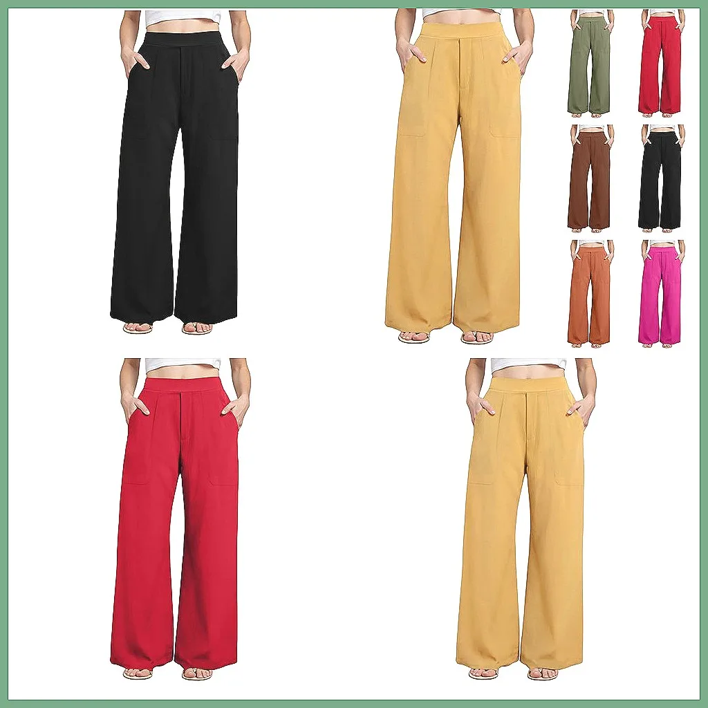 

Women's High Waist Wide Leg Pants - Casual Loose Straight Long Pants for Spring Summer, Solid Color