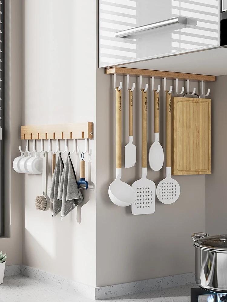 

Non-punching hook kitchen shelf multi-pot spatula spoon