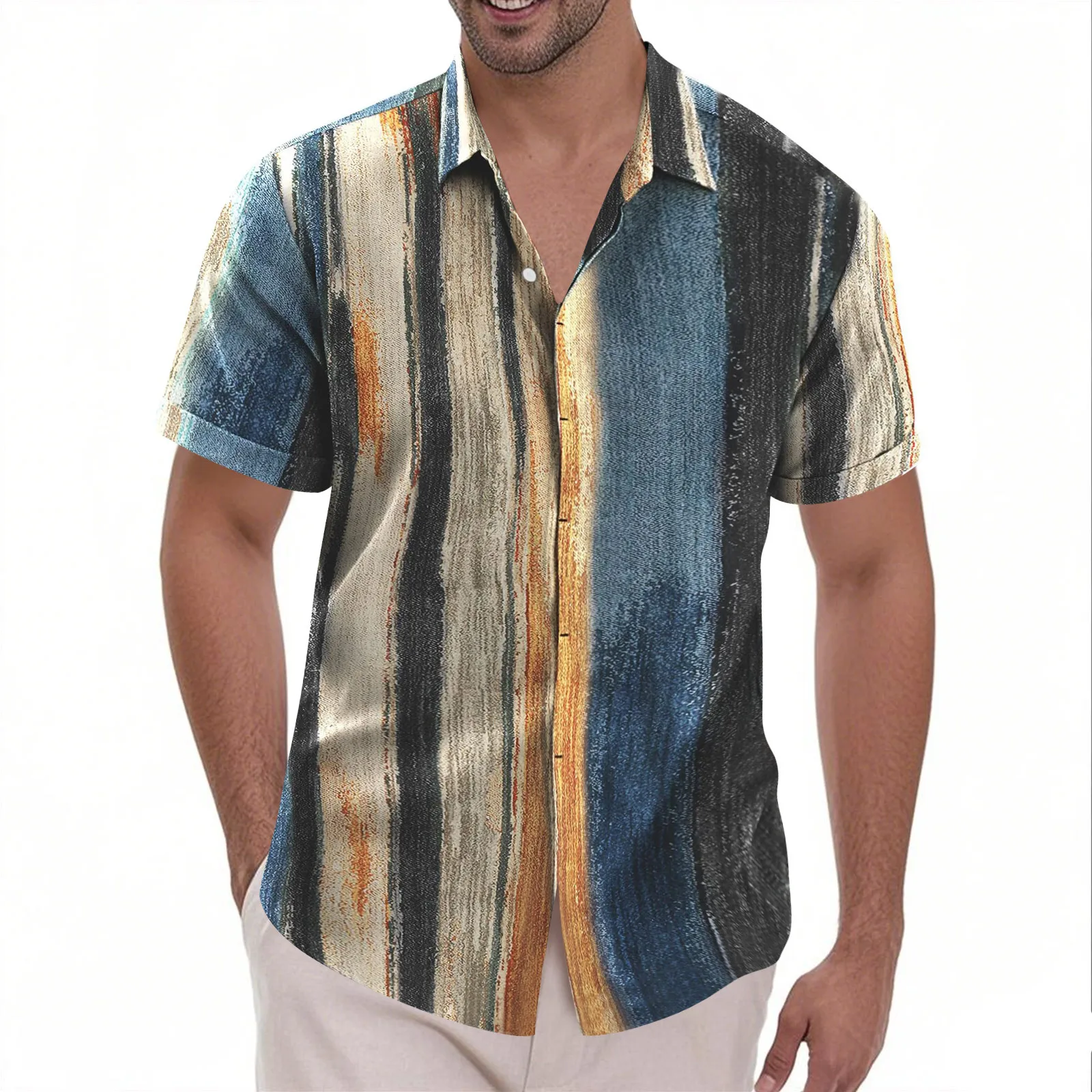 

T Shirt For Man Casual New Men Linen Shirt Short Sleeved Casual Shirt Button Up Shirt Beach Summer Wedding Shirt Men'S Clothing