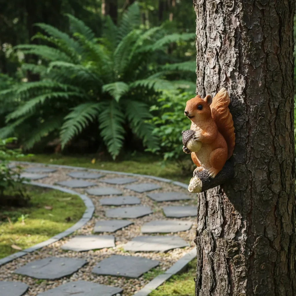 2026 New Outdoor Garden Pine Pendant Handicraft Squirrel Holding Pine Fruit Tree Pendant Garden Animal Decoration