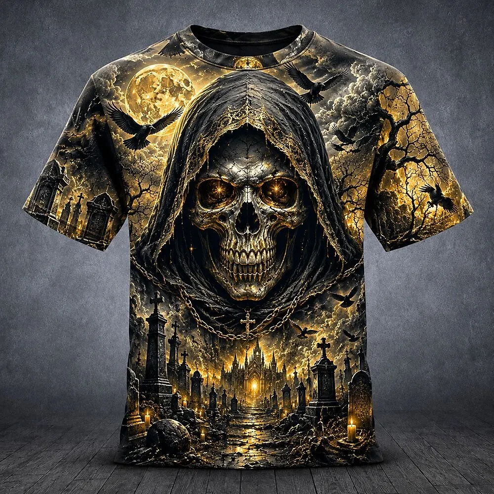 2026 MEN S SKULL T-SHIRT SHORT SLEEVED T-SHIRT 3D PRINTED CREW NECK SHIRT GOTHIC STREET DARK PARTY ALL SEASON CLOTHING KIDS