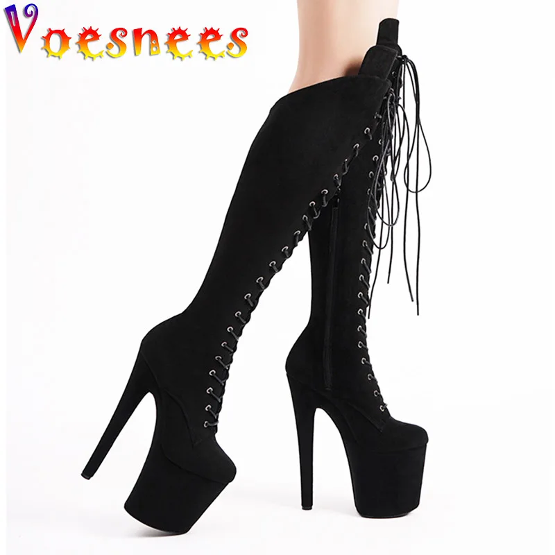 Model Runway Show Zip Shoes 20CM Suede Nightclub Women\'s Pumps Fashion Platform Super High Heels Pole Dance Over-the-Knee Boots