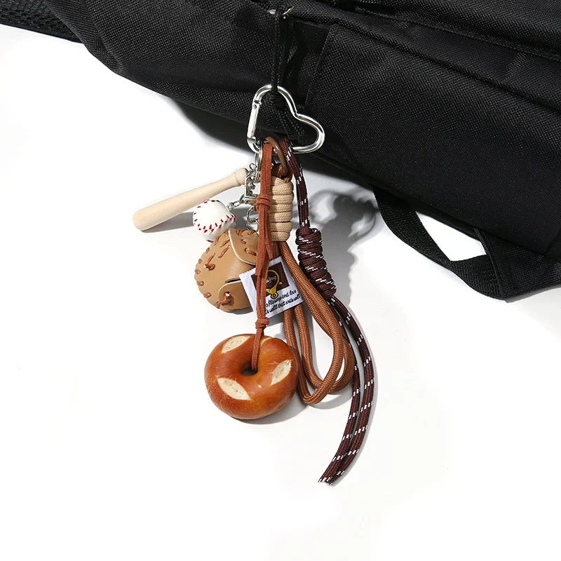 High Quality Exquisite Braided Rope Base Bread Braided Rope Bag Hanging Baseball Buckle Red Bow Pendant High-Grade Pendant