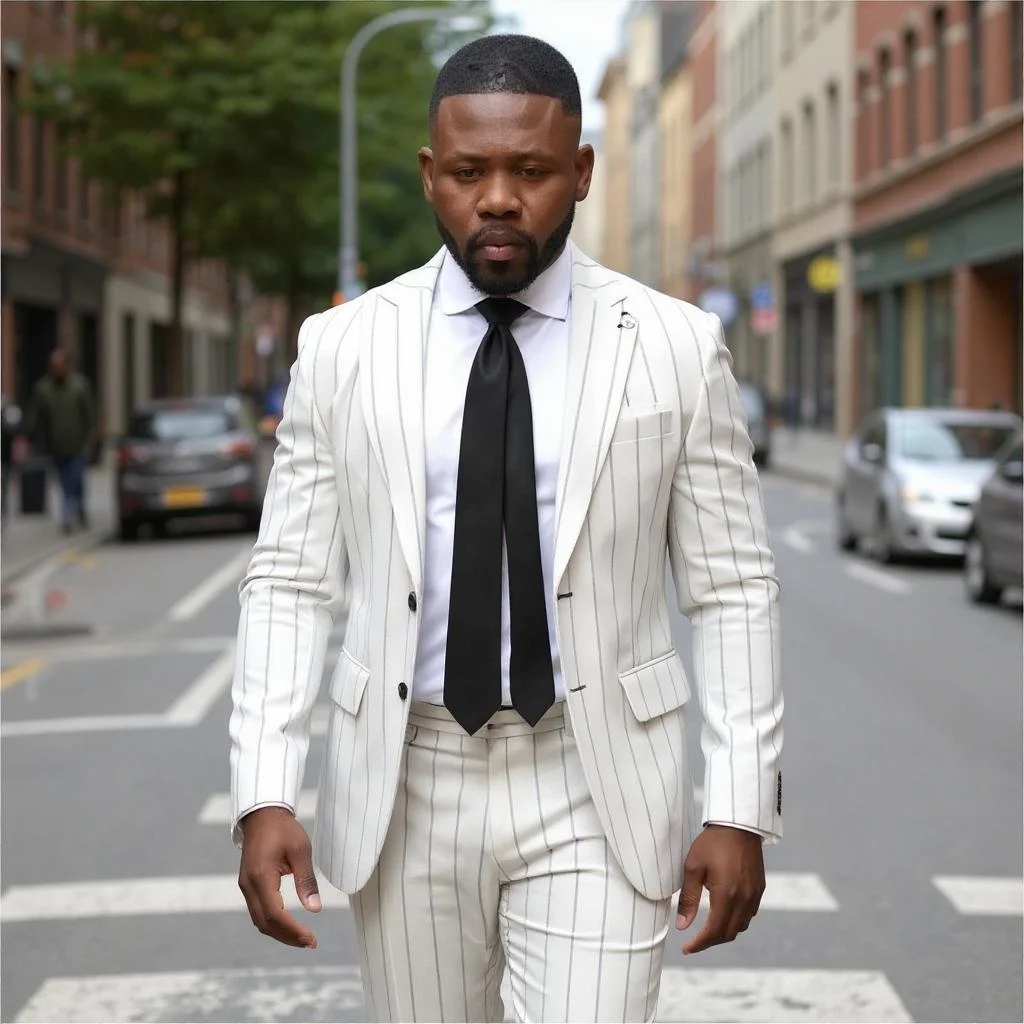 

Wide White Striped Men Suits 2 Pieces Formal Wedding Tuxedos Pinstripe Terno Business Party Suit Custom Made Blazer with Pants