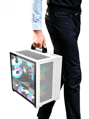T90 Mini ITX MATX Computer Chassis, White Sea‑view Transparent Side Panel Case Fit 240mm Water‑Cooling