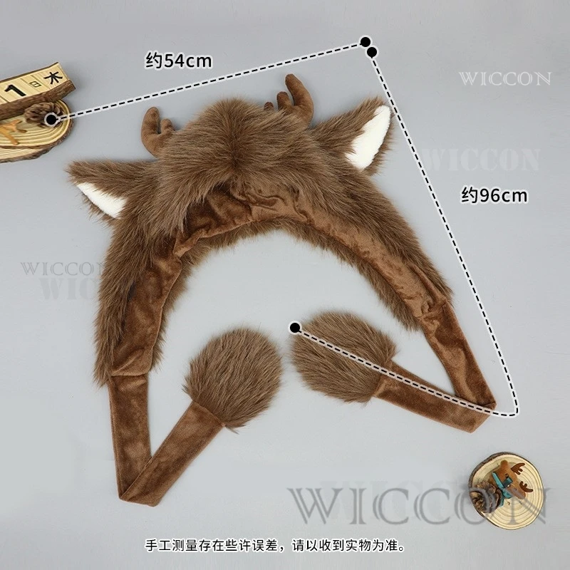 

Mori Girl Plush Elk Cosplay Headwear Christmas Winter Antler Deer Earmuffs Cap with Printing