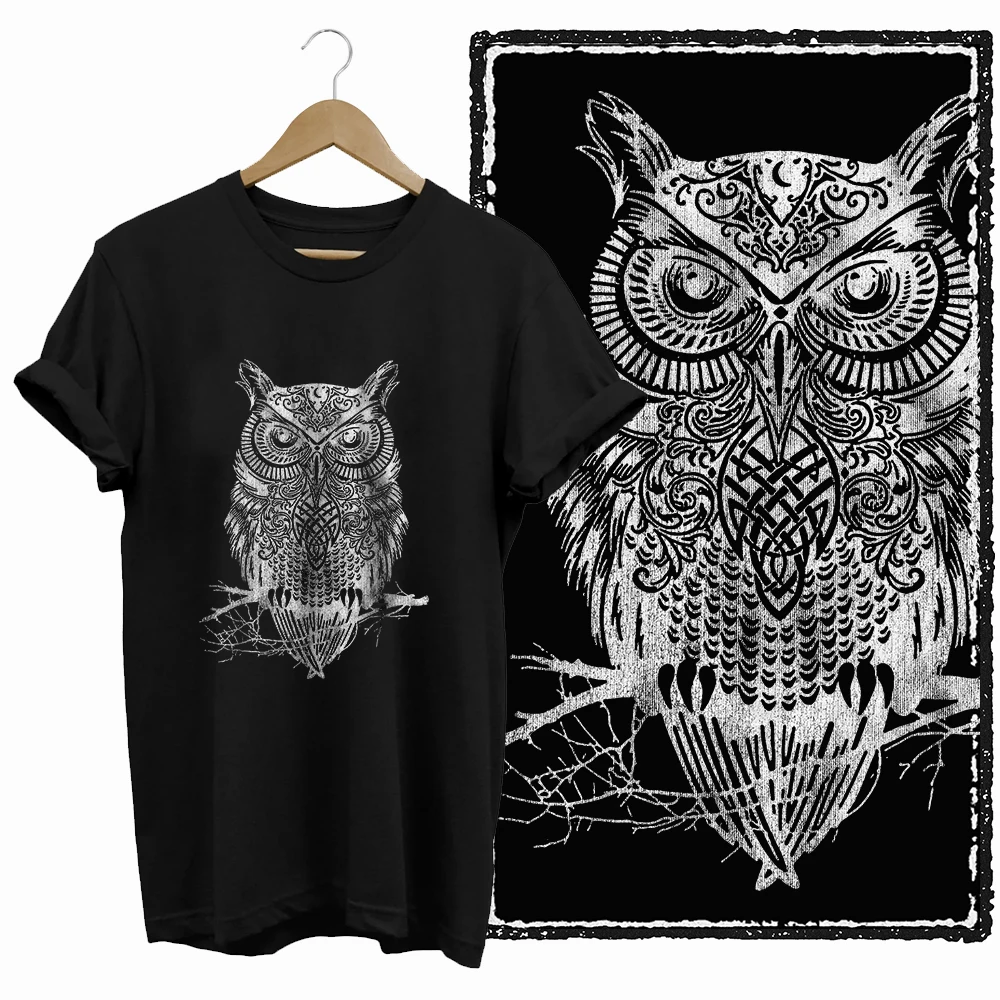 Coolmind DB 100% Cotton Owl Print Exclusive Graphic Women T Shirt Cool BLACK Women T Shirt Big Size T Shirt for Women Tee Shirt