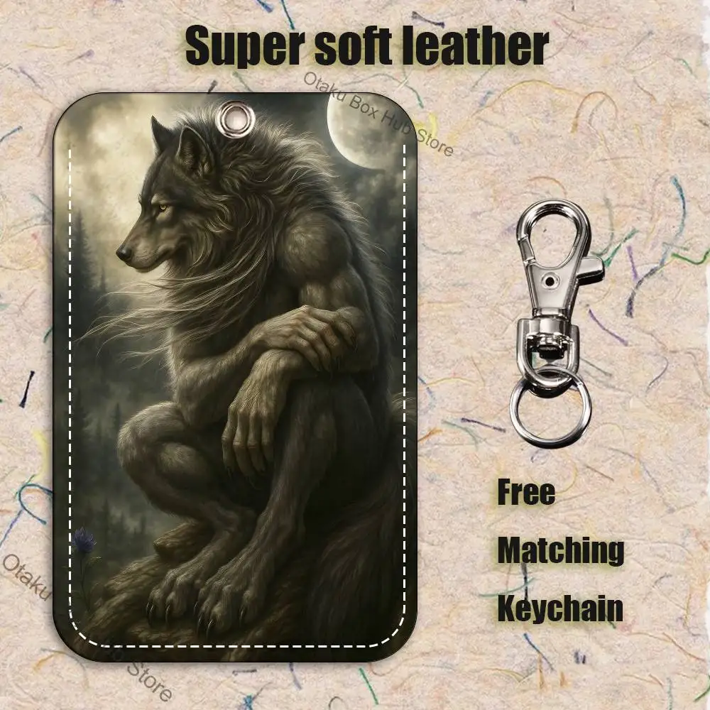 Alpha Sigma Wolf Cool Pattern 1Pc PU Leather Card Holder Keychain Key Ring Door Lock Access Tags ID