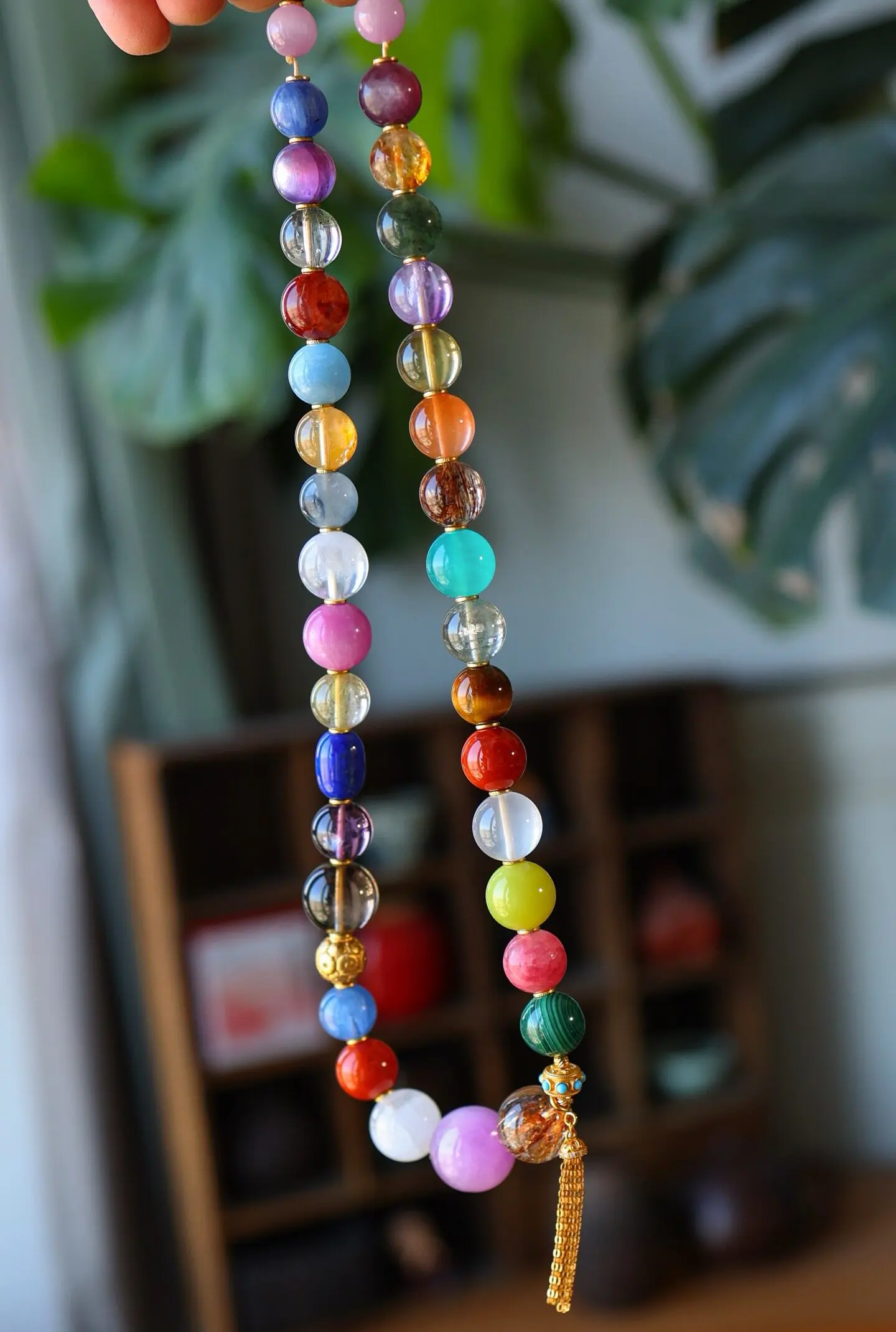 Natural Multi-Gemstone Necklace Rainbow Mixed Crystal with Nanhong Amazonite Aquamarine S925 Gold Plated Gift
