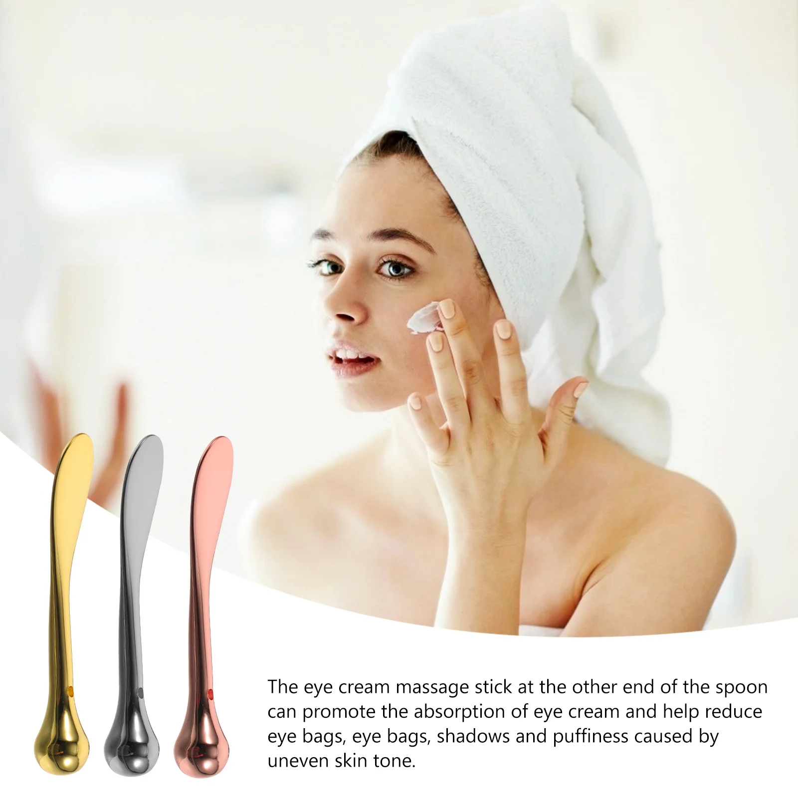 

3pcs Eye Massager Stick Zinc Alloy Eye Cream Scoop Dual-Use Portable Makeup Tool Dark Circle Relief Facial Skincare Device