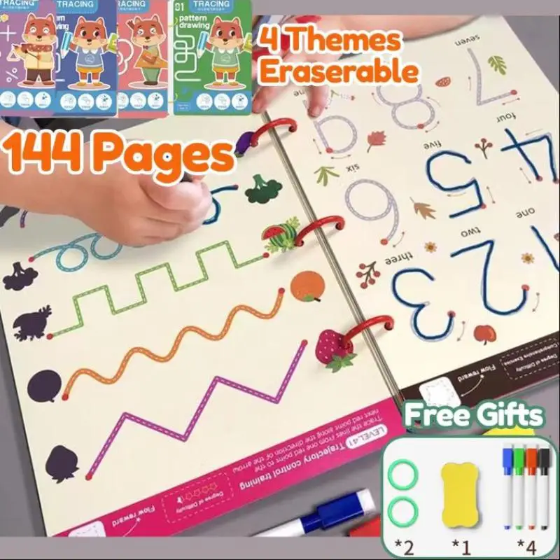 144 Pages Tracing Book For Kids Erasable Coloring Book Writing Practice Workbook School Season Deal