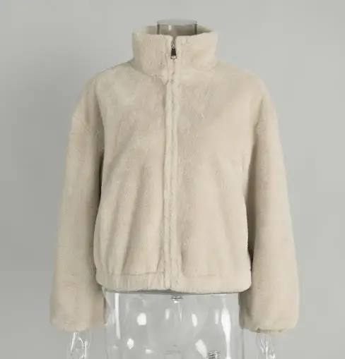

Stand up collar plush jacket 2025 autumn and winter new item with zipper plush jacket, warm plush jacket for women