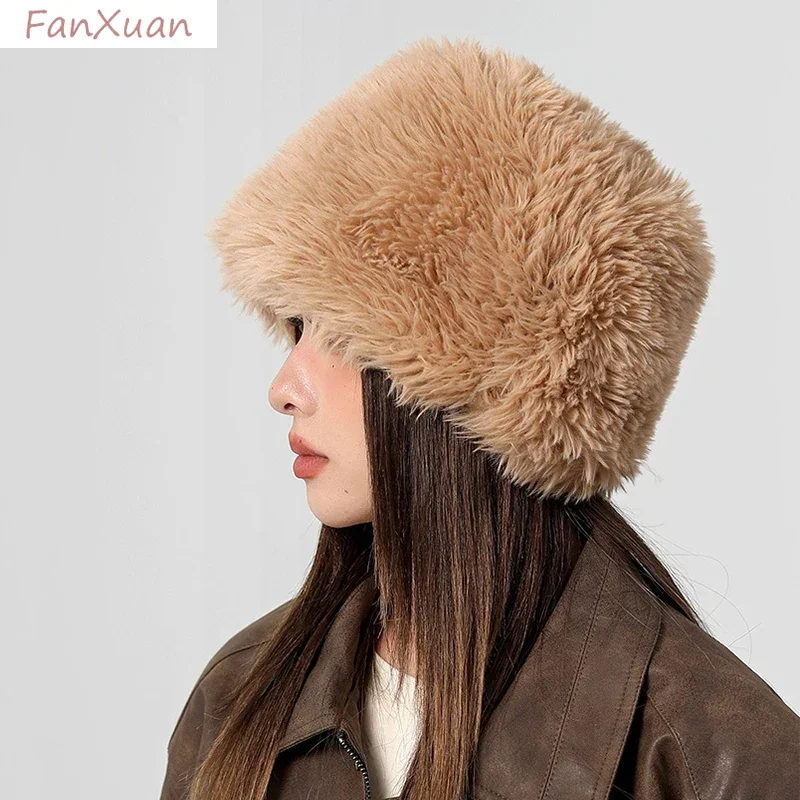 Ins New Cute Y2K Plush Bucket Hats for Women Autumn Winter Korean Thickened Fashion Plush Ski Caps for Women Drop Shipping