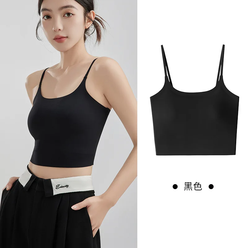 Colete camisola sem alças feminino, sem necessidade de sutiã, estilo fino de verão de uma peça, usável ao ar livre, sem costura, costas bonitas, interno