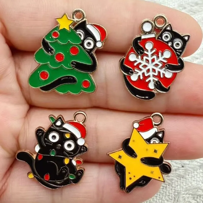 10pcs Christmas Cat Alloy Metal Charm for Jewelry Making Necklace Bracelet Earring Keychain Pendant Diy Accessories