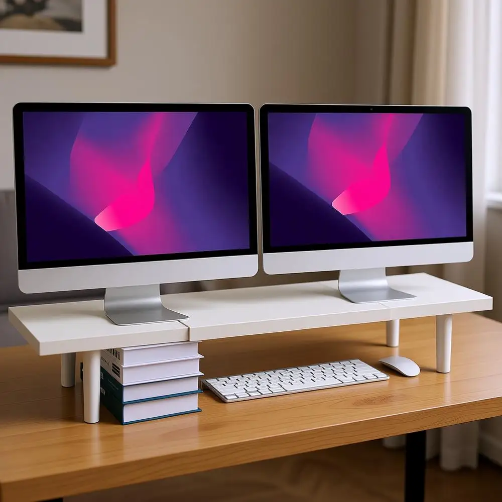 

Регулируемая подставка для двух мониторов, органайзер для стола 32-40 дюймов для компьютера/ноутбука/принтера - белый