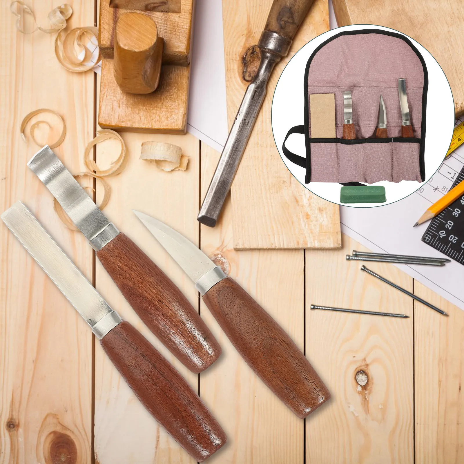 

1Set Wood Carving Tools Premium Steel Blades Comfortable Grip Woodworking Tool Set for Handicrafts Sculpting DIY