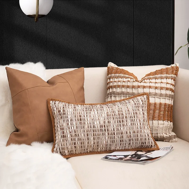 

High End Luxury Cushion Cover, Soft Brown Hand Woven Pillow Cover Decorating Living Room Sofa