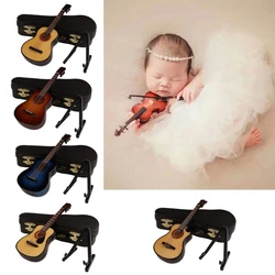 Baby Photography Props Mini Musical Guitar Instrument for Newborn Photoshoots Vintage Studio Accessories Ornament Dropshipping