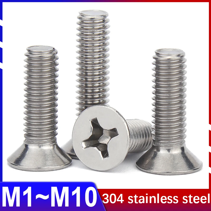 

GB819 304 Stainless Steel KM Cross Countersunk Head Screw Flat Head Machine Tooth Small Machine Wire Bolt M1M1.2M1.4M1.6M1.7~M10