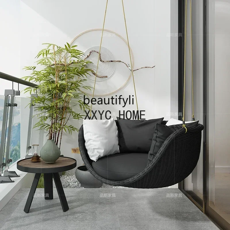 Yj Columpio para exteriores, cesta planeadora, balcón interior, sillas de ratán de ocio, silla de mimbre para terraza, mecedora nórdica individual para interiores