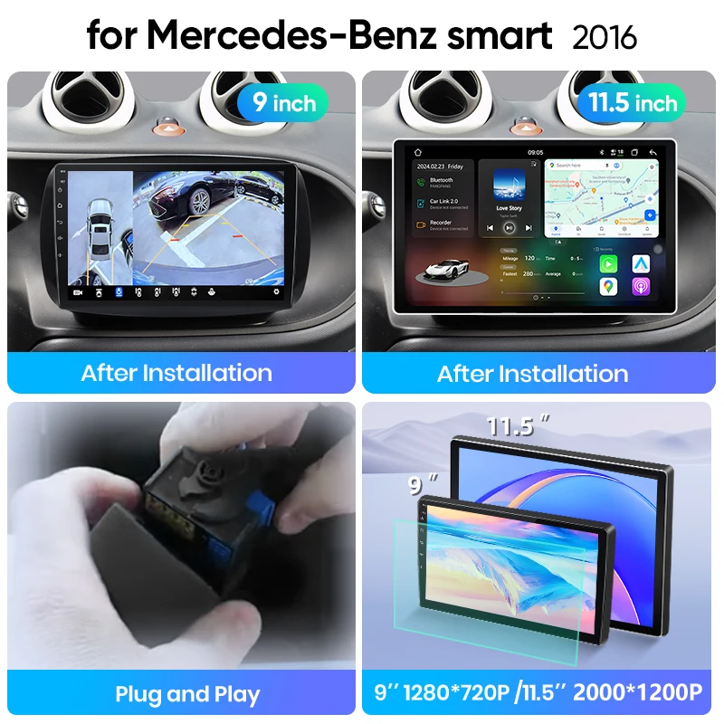 Radio para coche Junsun con Android Auto para Mercedes Benz Smart 453 Fortwo 2014 2015 2016-2020, sistema multimedia inalámbrico Apple CarPlay, sistemas inteligentes, pantalla táctil IPS, reproductor de vídeo estéreo, 2 Din, autorradio, unidad principal, navegación, BT, GPS, 4G, WIFI, FM, AM, DSP, RDS, SWC 5
