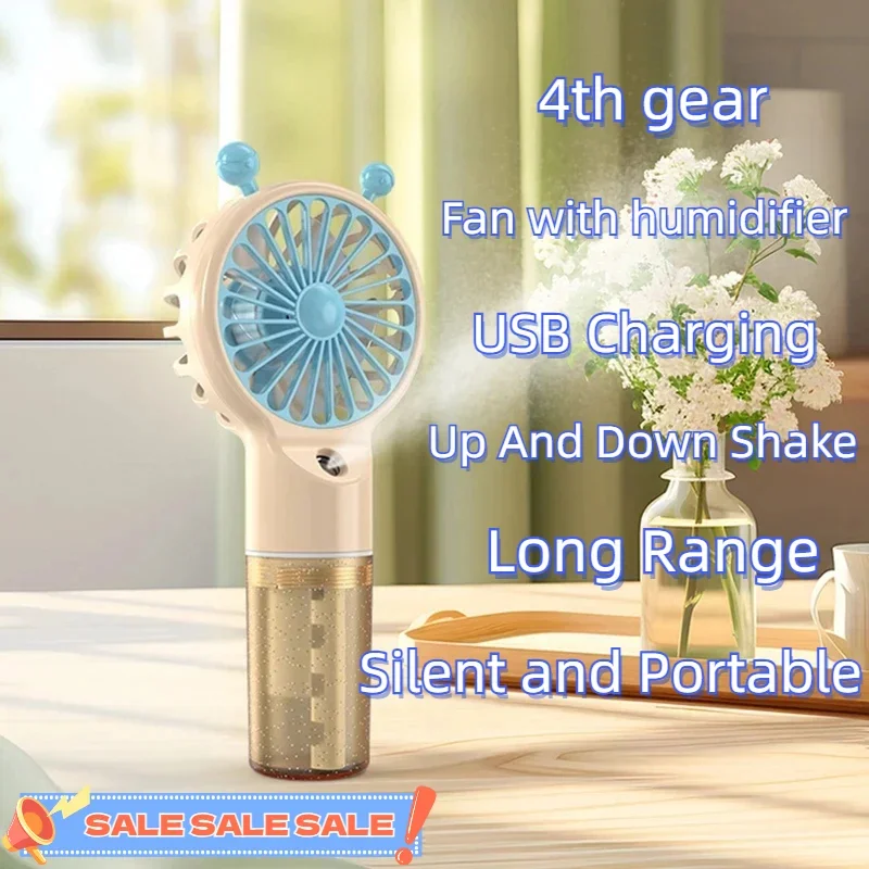 Mini Handheld Spray Fan Water And Electricity Supplement Portable Usb Charging Four Speed Wind Speed Up And Down Shake Button