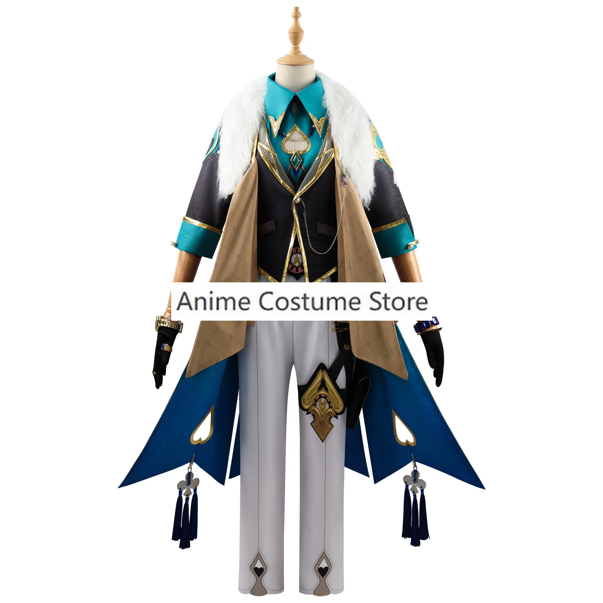 Aventurine fantasia cosplay com peruca e adereços de relógio masculino, roupas de dramatização, jogo de Honkai Star Rail, roupas de festa de Carnaval e Halloween, conjunto completo